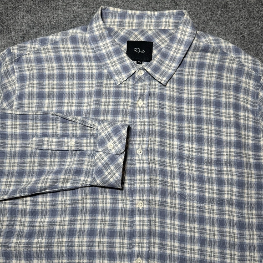 Rails Flannel Button Up Plaid Shirt Men 2XL Blue White Lightweight Long Sleeve